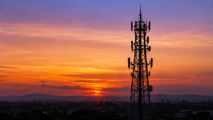 Telecommunications tower at sunset