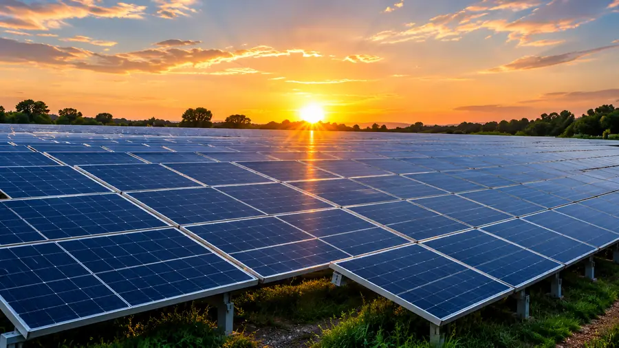 Solar panels at sunset