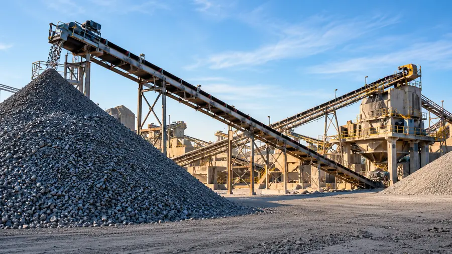 Conveyor belts and crushing plant above an ore stockpile